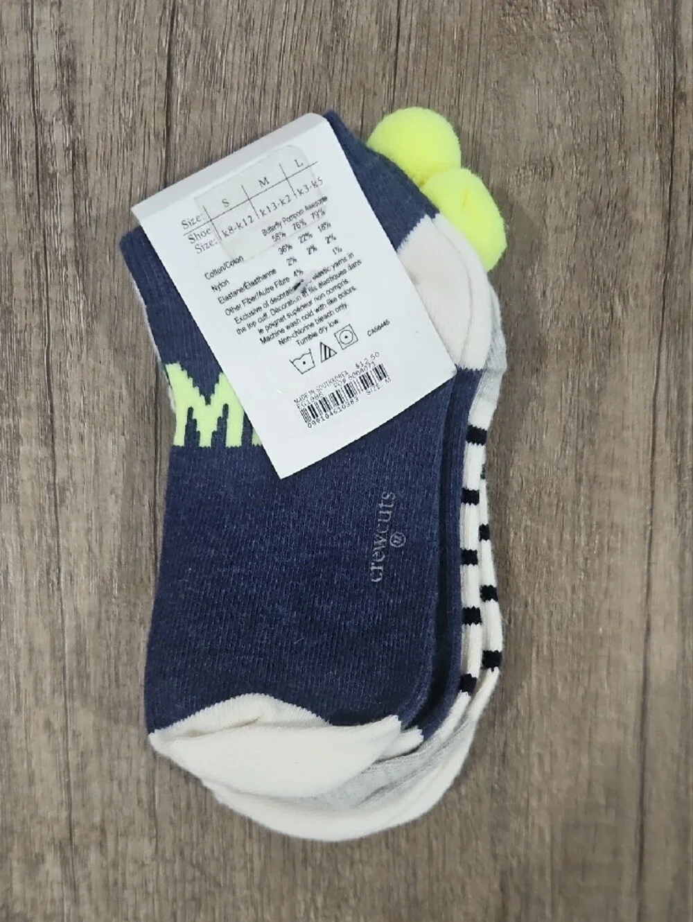 Crewcuts Cream Ankle Socks with Blue & Neon Yellow Butterflies Kid's 13- 2
